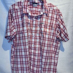 Columbia Red and White Plaid Short-Sleeve Button-Up Shirt
